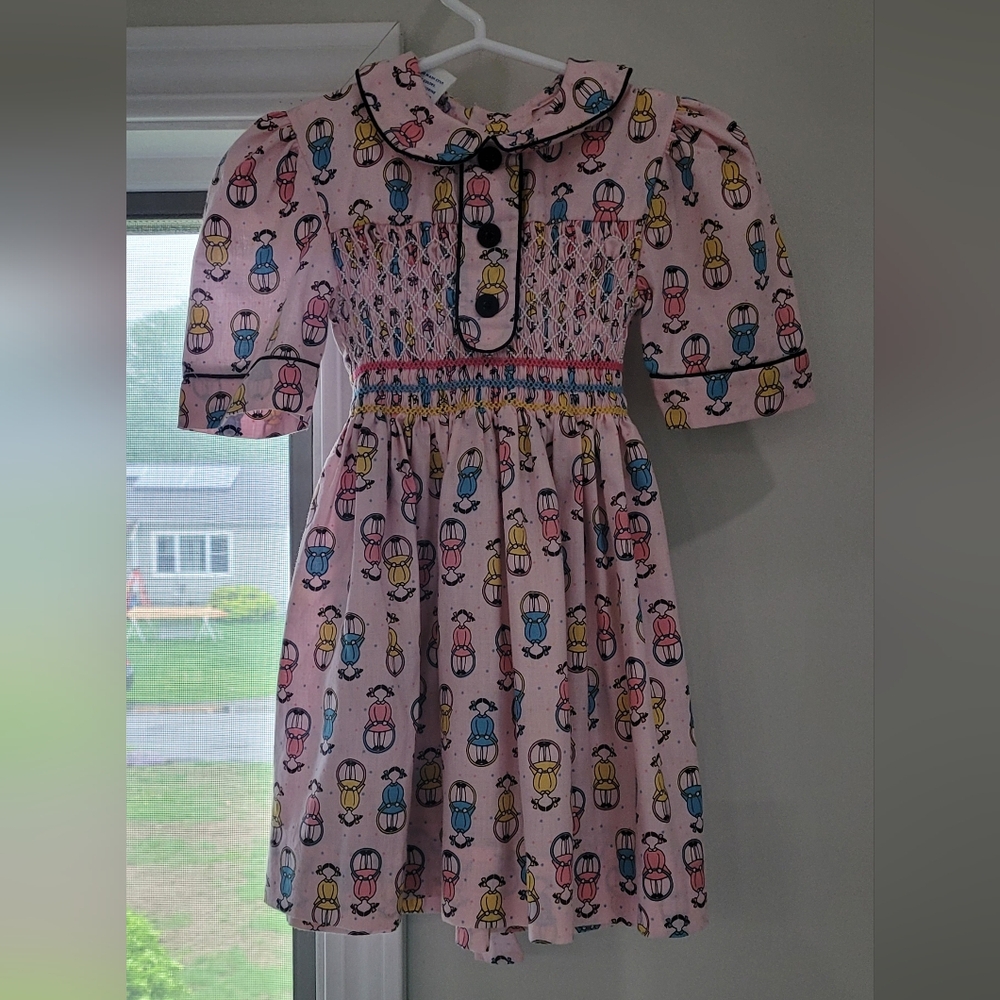 Pink and Blue Buttoned Puffed Sleeve Sundress